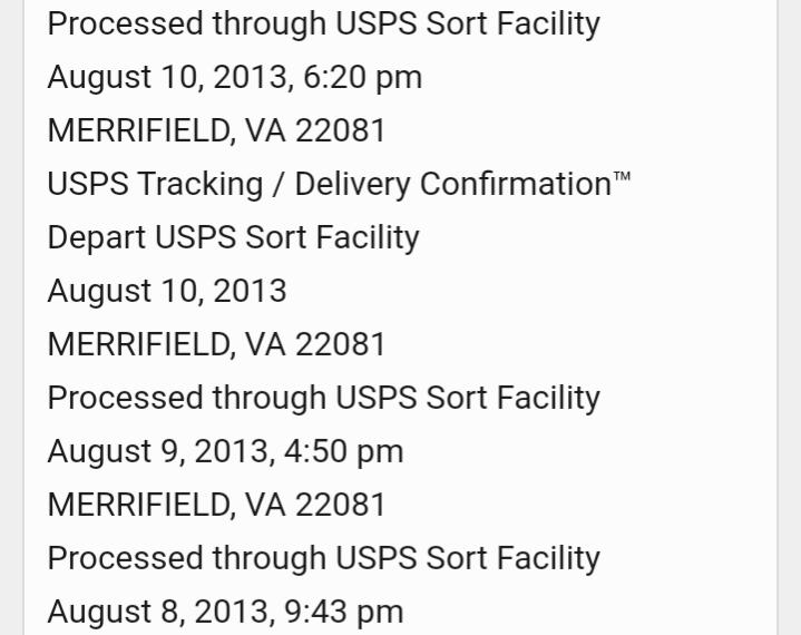 How the USPS package description looks like when it’s ‘going in circles'